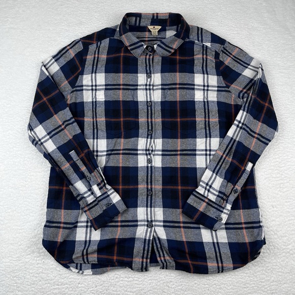 VTG WOOLRICH Flannel Button Down Shirt Women XL Blue White Classic Plaid Outdoor - Picture 2 of 11